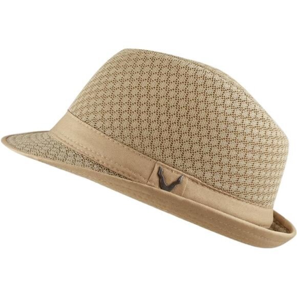 Women'sLight Weight Classic Soft Cool Mesh Crushable Fedora Hat, Khaki